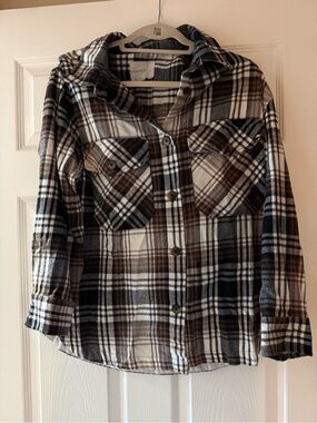 Aeropostale Brown Black White Plaid Button-Down Shirt